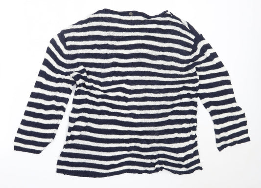 Comma Womens Blue Round Neck Striped Cotton Pullover Jumper Size 36