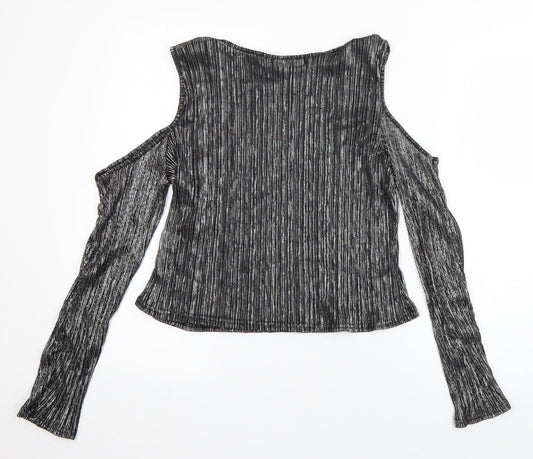 Parisian Womens Silver Polyester Basic T-Shirt Size 14 Boat Neck - Pleated