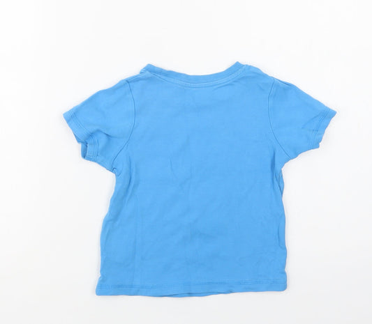 George Girls Blue Cotton Basic T-Shirt Size 3-4 Years Crew Neck - Shark