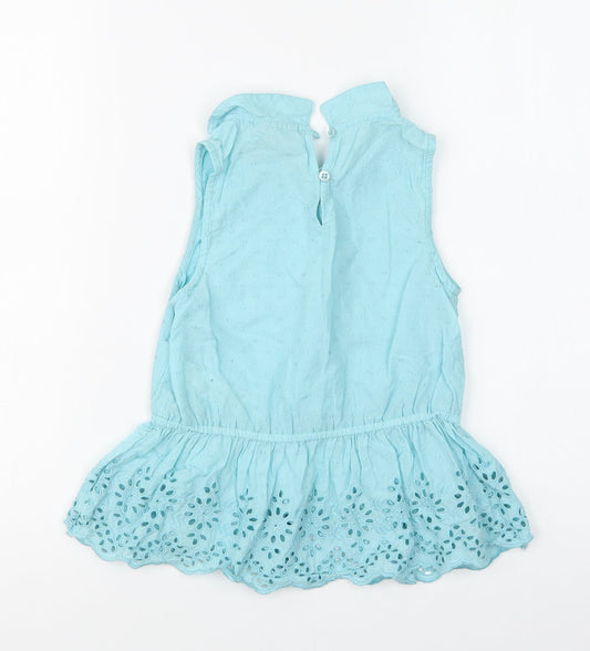 NEXT Girls Blue Cotton Basic Blouse Size 8 Years Collared Button