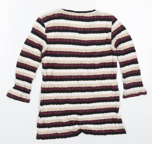 FF Girls Multicoloured Round Neck Striped Polyester Pullover Jumper Size 10-11 Years Pullover