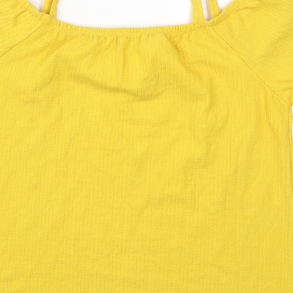 Matalan Womens Yellow Polyester Basic T-Shirt Size 12 Round Neck