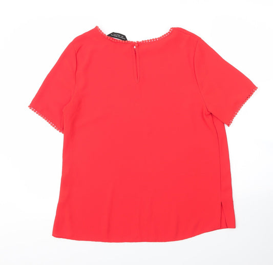 Dorothy Perkins Womens Red Polyester Basic Blouse Size 12 Round Neck