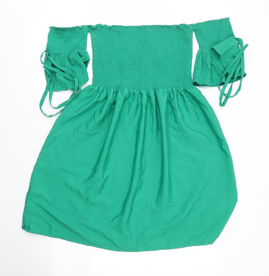 Be You Womens Green Polyester Basic Blouse Size 12 One Shoulder