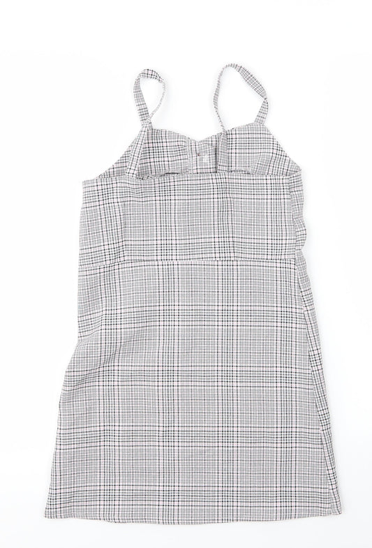Primark Girls Pink Plaid Viscose A-Line Size 8 Years V-Neck