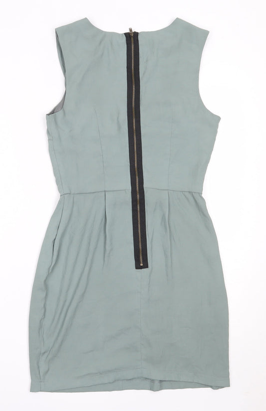 Topshop Womens Green Polyester Shift Size 6 Round Neck