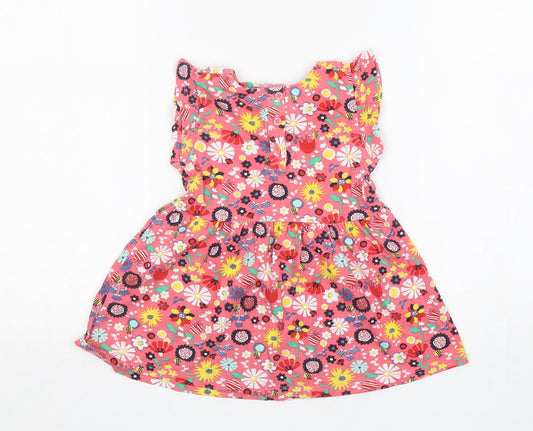 Matalan Girls Multicoloured Floral Cotton Fit & Flare Size 9-12 Months Round Neck