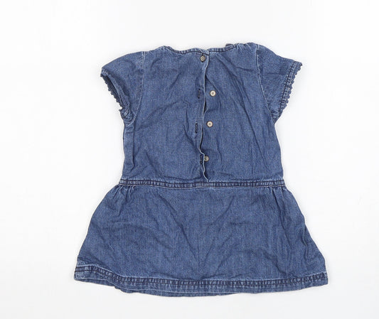 NEXT Girls Blue Cotton A-Line Size 9-12 Months Round Neck