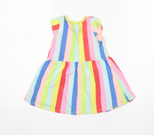 E-vie Girls Multicoloured Striped Cotton A-Line Size 18-24 Months Round Neck