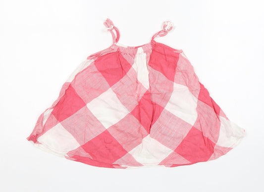 Matalan Girls Pink Check Viscose Tank Dress Size 9-12 Months Square Neck