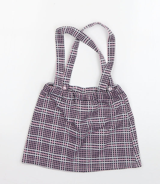so cute Girls Pink Check Polyester Pinafore/Dungaree Dress Size 2-3 Years Square Neck Pullover