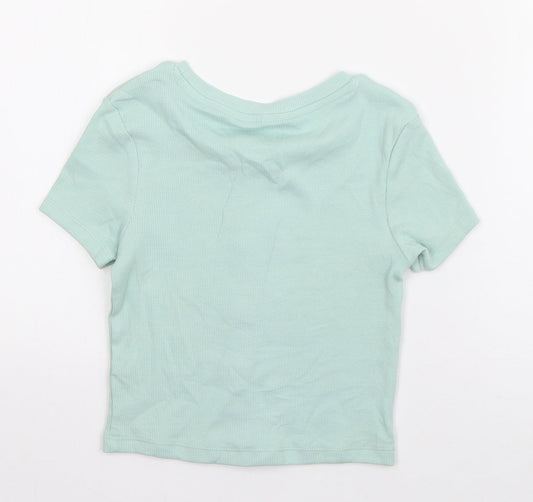 George Girls Green Cotton Basic T-Shirt Size 6-7 Years Round Neck Pullover