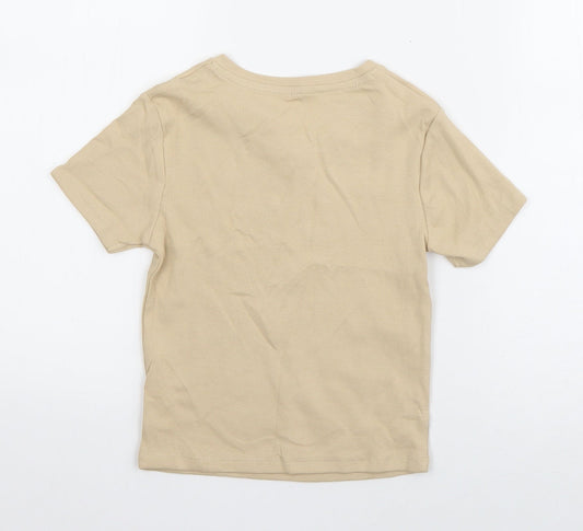 George Boys Beige Cotton Basic T-Shirt Size 7-8 Years V-Neck Pullover