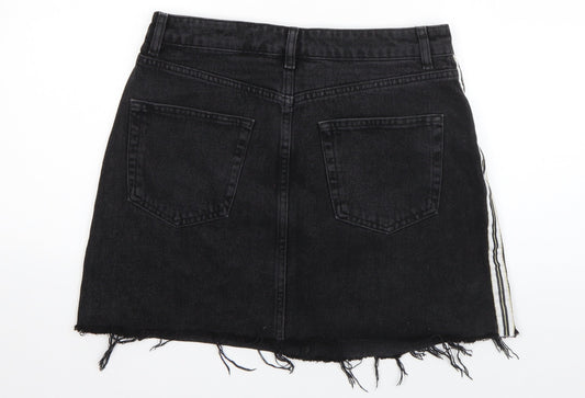 Denim & Co. Womens Black Striped Cotton A-Line Skirt Size 12 Button