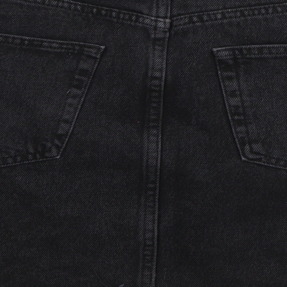 Denim & Co. Womens Black Striped Cotton A-Line Skirt Size 12 Button