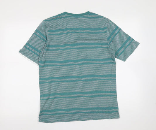 Atlantic Bay Mens Green Striped Cotton T-Shirt Size S Round Neck