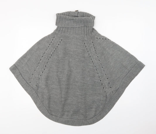 E-vie Womens Grey Overcoat Poncho One Size Button