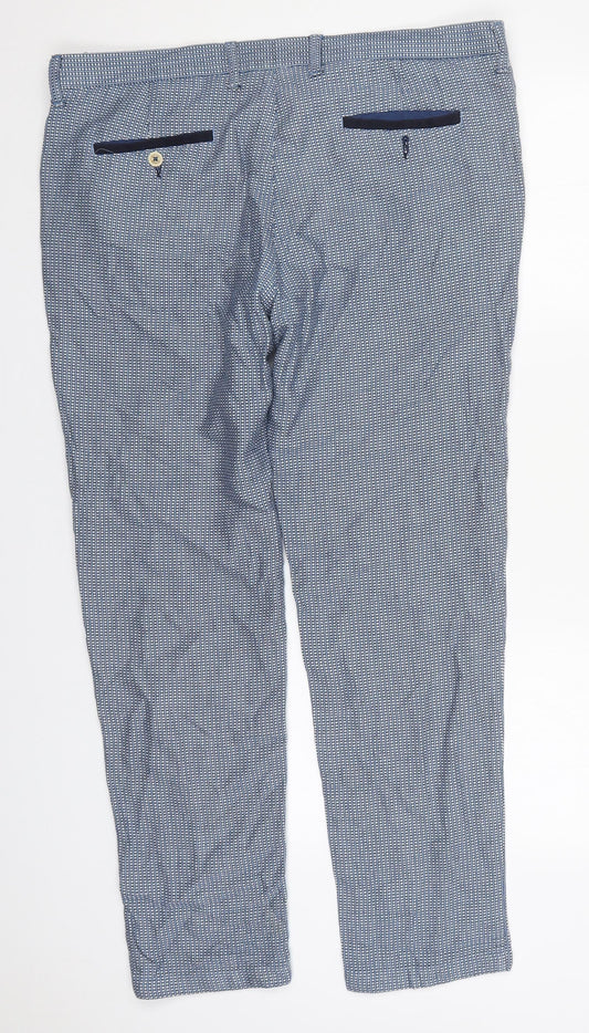 El Ganso Womens Blue Geometric Cotton Trousers Size 20 L30 in Regular Button