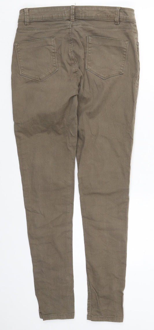 Dorothy Perkins Womens Green Cotton Skinny Jeans Size 10 L29 in Regular Button