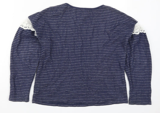 Marks and Spencer Girls Blue Striped Polyester Pullover Sweatshirt Size 11-12 Years Pullover