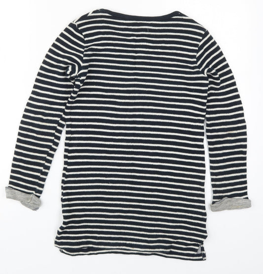 NEXT Girls Black Round Neck Striped Cotton Pullover Jumper Size 9 Years Pullover