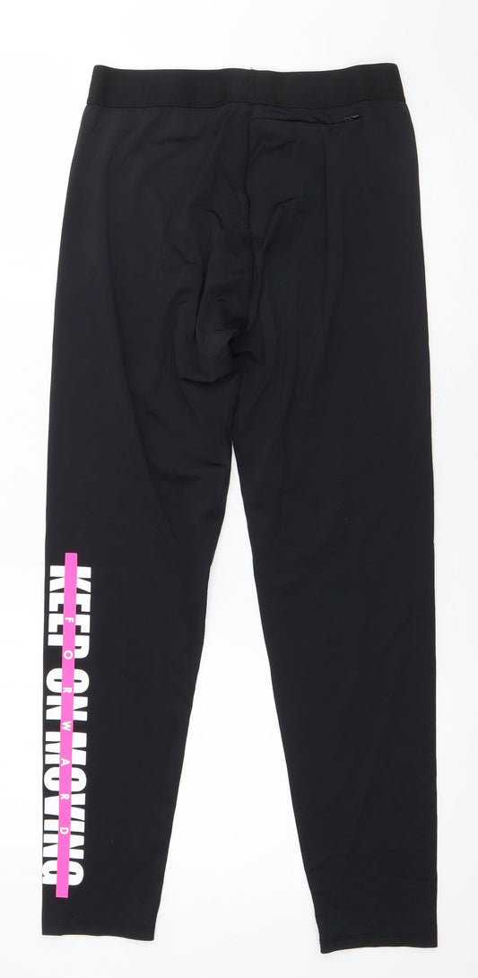 Workout Womens Black Polyamide Capri Leggings Size 12 L26 in - Keep Moving Forward