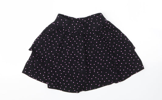 George Girls Black Spotted Cotton A-Line Skirt Size 7 Years Regular