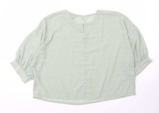 Primark Womens Green Polyester Basic Blouse Size 14 Round Neck