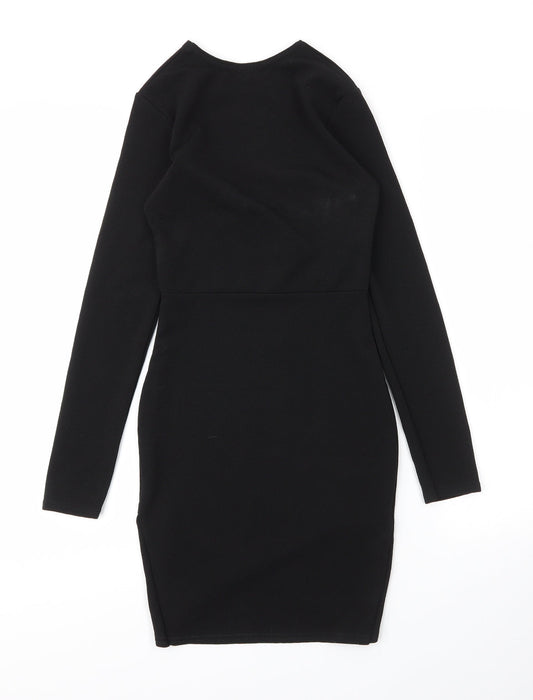 PRETTYLITTLETHING Womens Black Polyester Sheath Size 8 Round Neck