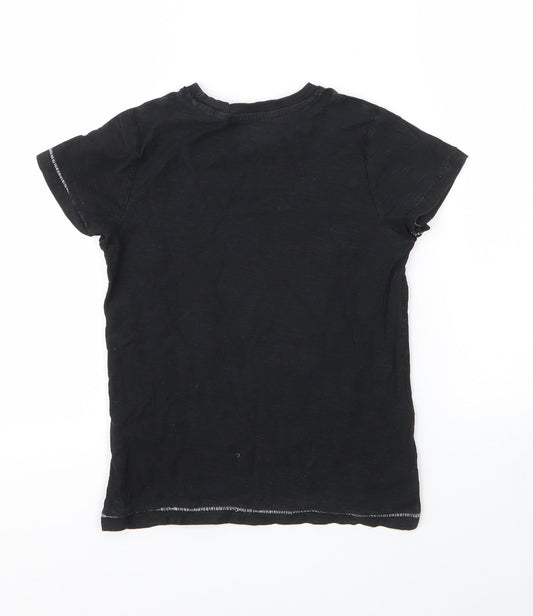 Matalan Boys Black Cotton Basic T-Shirt Size 6 Years Round Neck