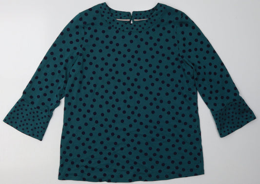 Preworn Womens Green Polka Dot Viscose Pullover Sweatshirt Size 14 Button