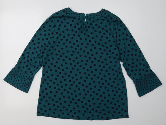Preworn Womens Green Polka Dot Viscose Pullover Sweatshirt Size 14 Button