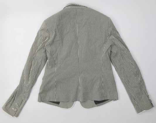 Debenhams Womens Grey Striped Jacket Blazer Size 10 Button