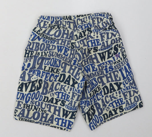 DECATHLON Boys Blue Geometric Polyester Sweat Shorts Size 8 Years Regular Tie