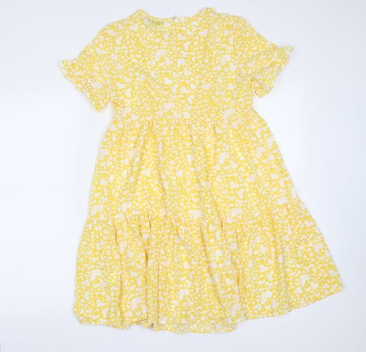 SheIn Womens Yellow Geometric Polyester Fit & Flare Size S Round Neck - heart pattern