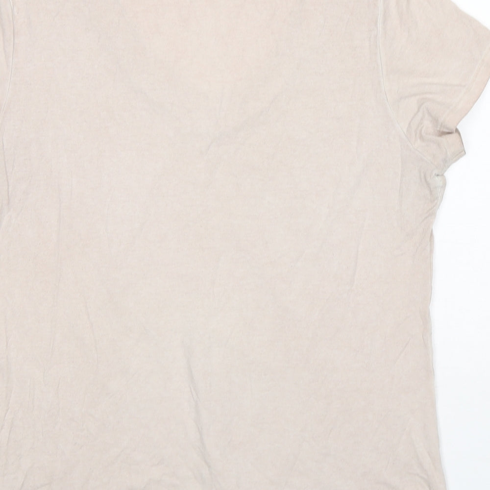 Nine Womens Beige Cotton Basic T-Shirt Size 12 V-Neck