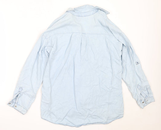 Zara Womens Blue Lyocell Basic Button-Up Size XS Collared