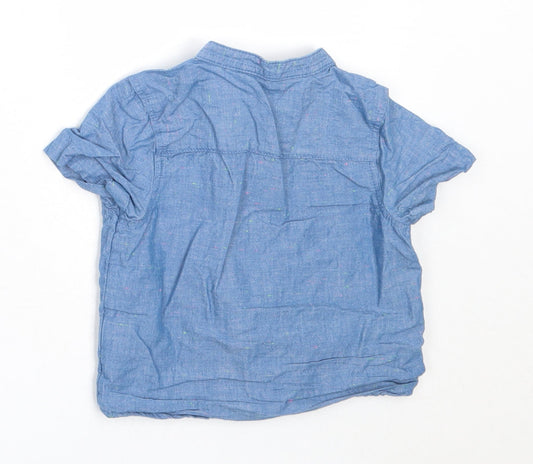 Primark Boys Blue Cotton Basic Button-Up Size 9-12 Months Round Neck