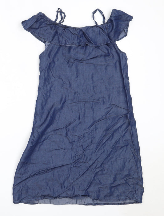 Pepperts! Girls Blue Lyocell Shift Size 13 Years Off the Shoulder