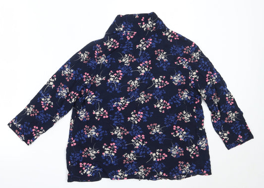 Select Womens Blue Round Neck Floral Viscose Cardigan Jumper Size 12