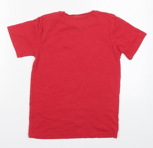 Preworn Boys Red Cotton Basic T-Shirt Size 9-10 Years Crew Neck Pullover - Rad