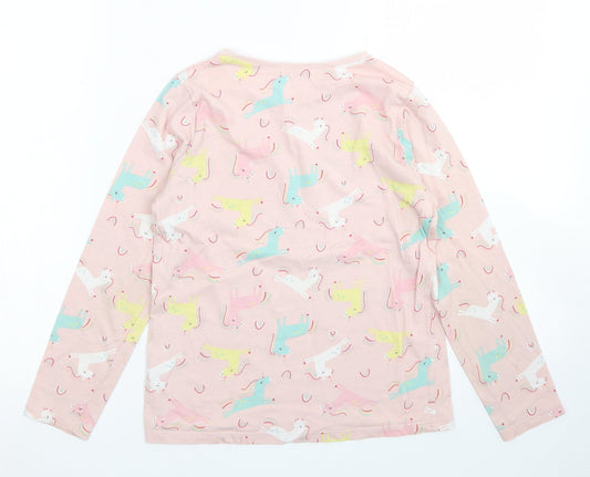 George Girls Pink Cotton Basic Polo Size 9-10 Years Crew Neck - Unicorn Print