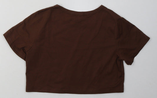 SheIn Girls Brown Polyester Cropped T-Shirt Size 12 Years Crew Neck Pullover