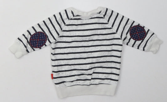 NEXT Girls Grey Striped Cotton Basic Casual Size 6-9 Months Crew Neck Pullover - Cat