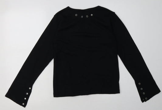 evie Womens Black Cotton Pullover Sweatshirt Size 10 Pullover