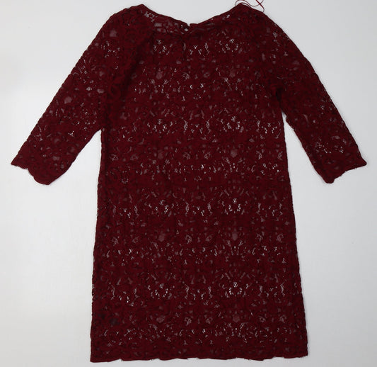 Monsoon Womens Red Geometric Nylon A-Line Size 12 Crew Neck Pullover