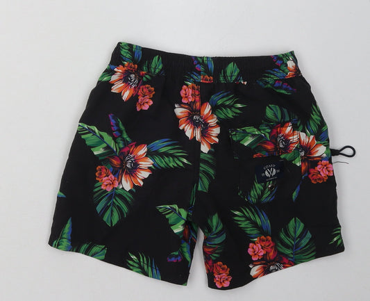 Coast Boys Black Floral Polyester Sweat Shorts Size 6-7 Years Regular Tie