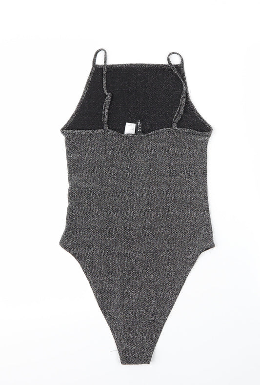 H&M Womens Silver Nylon Bodysuit One-Piece Size S Snap