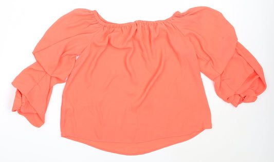 Peacocks Womens Orange Polyester Basic Blouse Size 8 Off the Shoulder