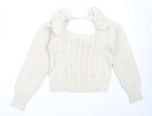 Miss Selfridge Womens Beige Square Neck Acrylic Pullover Jumper Size 6